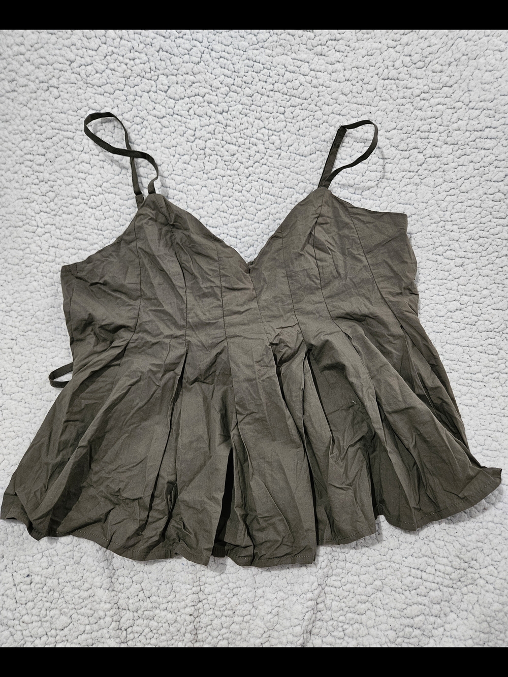 Women’s Olive Green Pleated Spaghetti Strap Camisole
